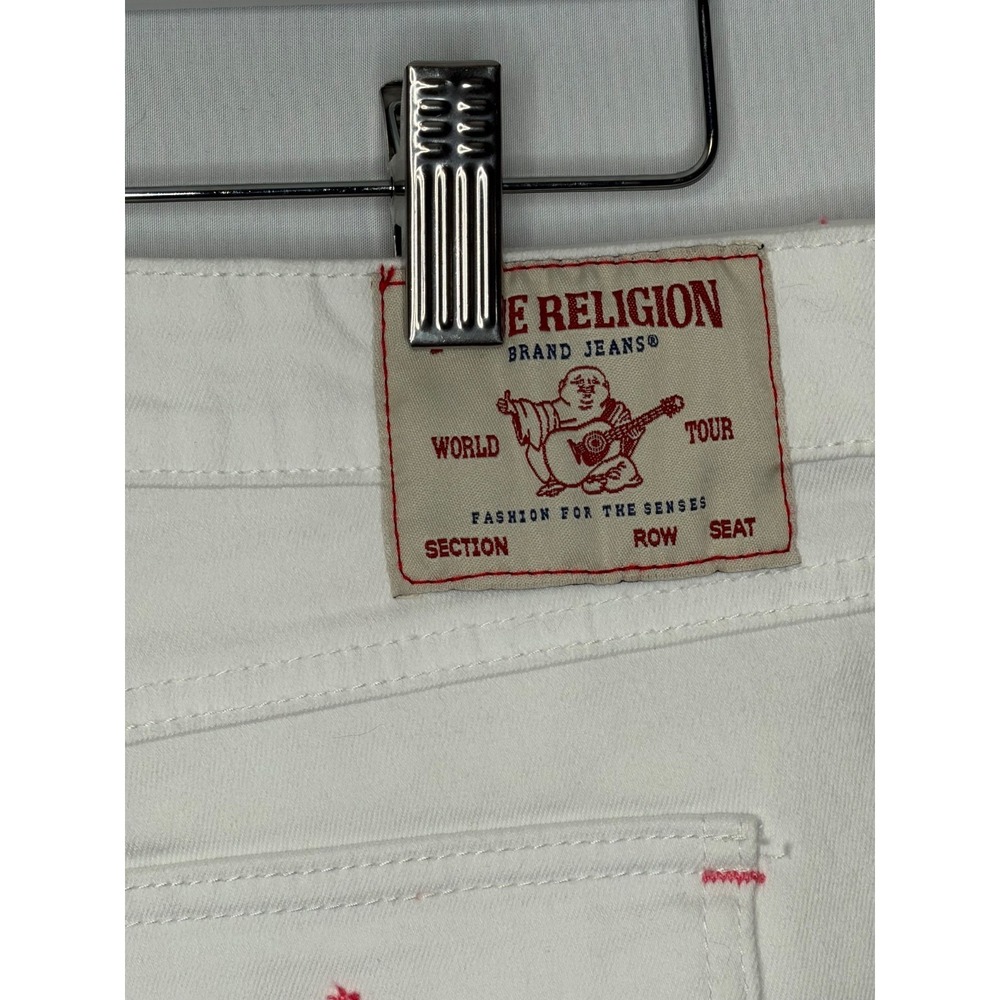 True Religion Joey Cut Off Shorts White Pink Stitch Low Rise Flap Pocket W29 NWT - Picture 10 of 16